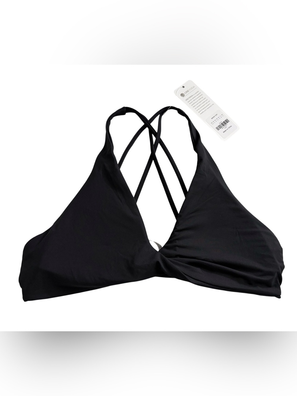 CRZ YOGA Women’s Black Deep V-Neck Twisted Front Bikini Top Size Large NWT